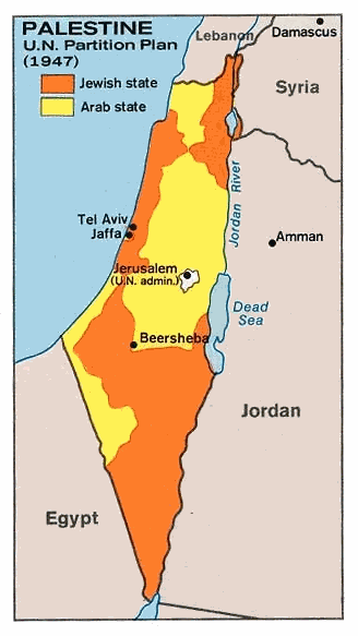 図1：国連パレスチナ分割案（1947年）地図