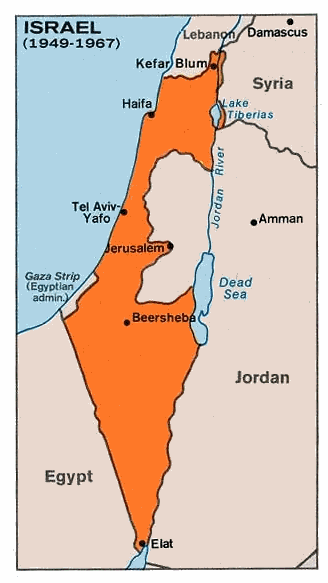 図2：独立戦争後のイスラエルの領土（1949年）