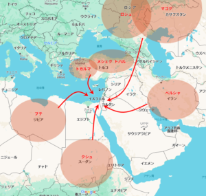 エゼキエル戦争の参加国を示した中東・北アフリカの地図